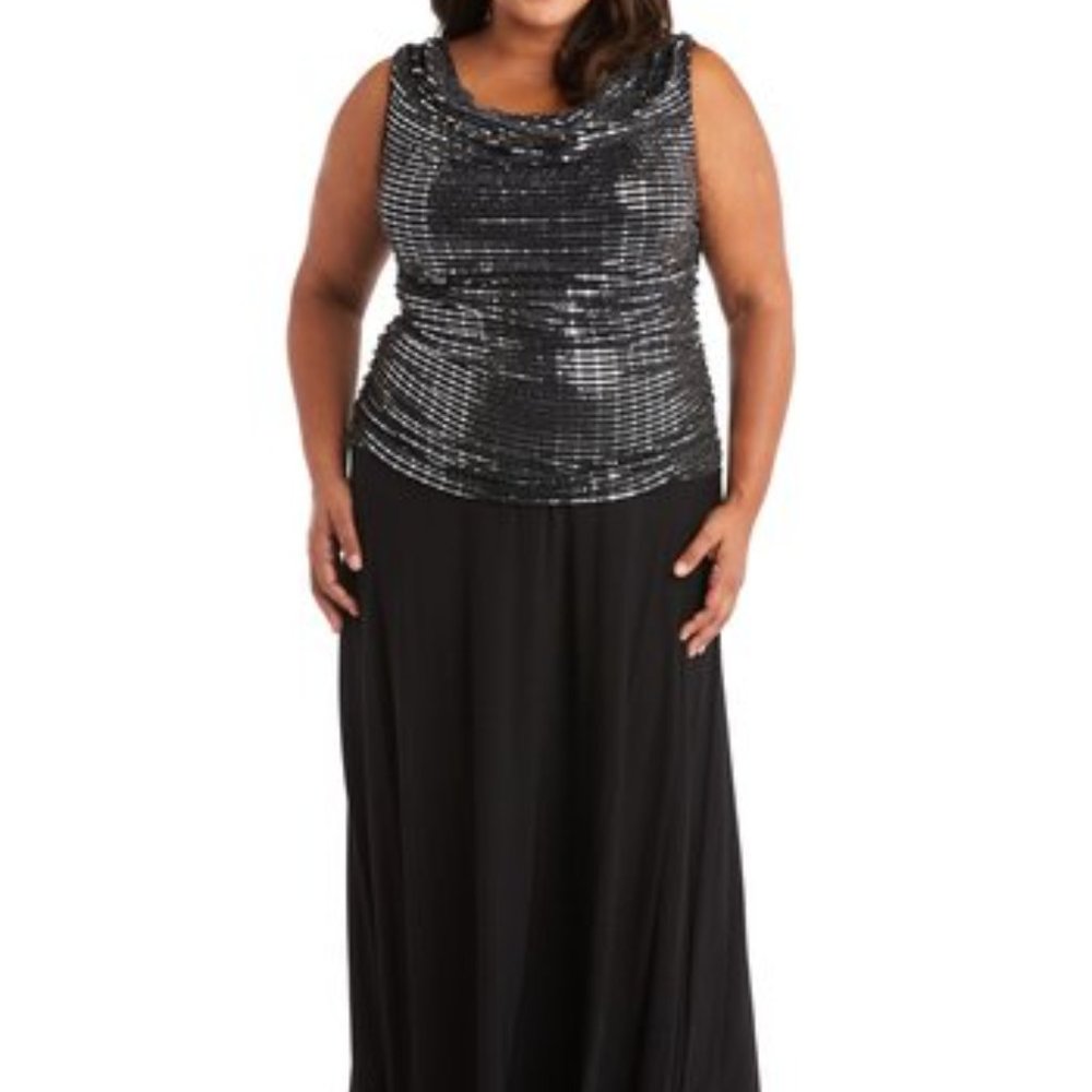R&M Richards Size 20W Silver/Black Sequin Dress